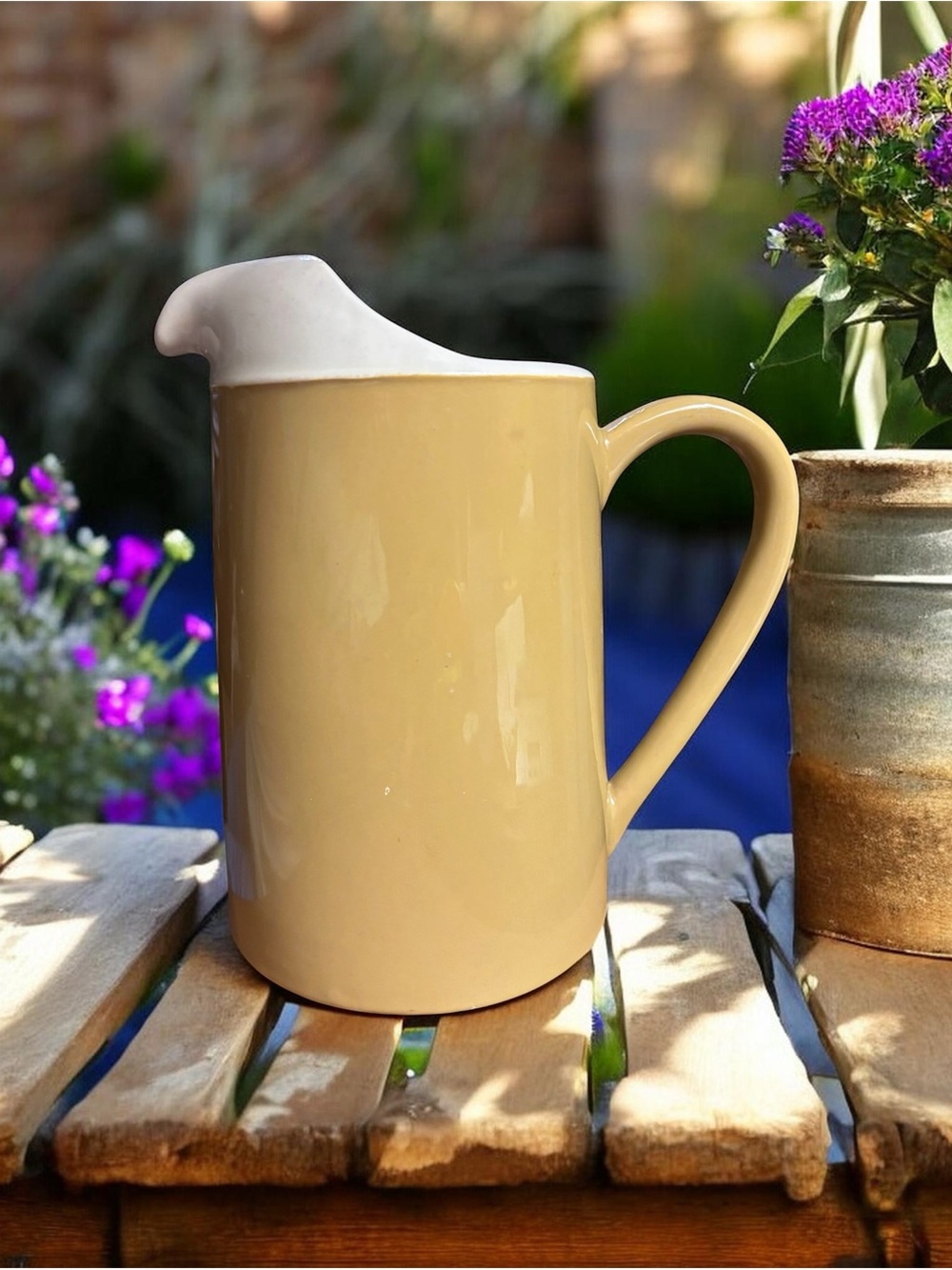 Royal China Star Glow Ice Lip Pitcher Vintage Mustard Yellow Mid Century Jug